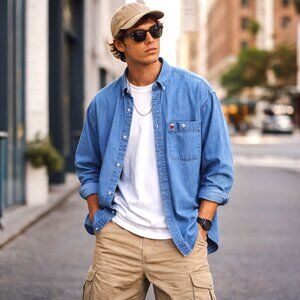 Vintage Snoopy Denim Shirt Joe Cool Embroidered Button Down M